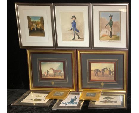Pictures and Prints - a pair of horse racing prints, after the 19th century style; a pair of 19th century hunting engravings;