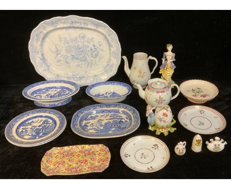 A late 18th century Newhall plate, pattern 167, another smaller, a coffee pot, no cover, c.1890; an early 19th century pearlw