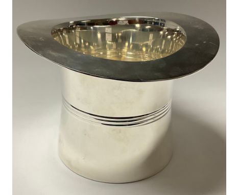 A silver plated ice bucket/wine cooler, as a Top Hat, 17cm high, 24cm wide 