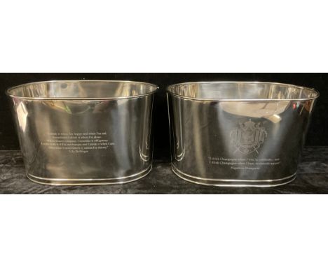 A pair of contemporary Bollinger champagne coolers,  inscribed with Lily Bollinger quote 'I drink it when I'm happy and when 