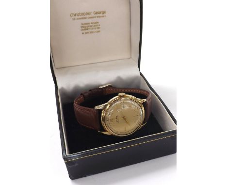 Doxa 14k 'bumper' automatic gentleman's wristwatch, case no. 844957, circular dial with gilt Arabic twelve, dagger and dot ho