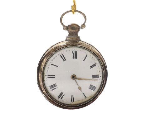 19th century silver pair cased verge pocket watch, Birmingham 1828, unsigned gilt movement with pierced balance cock, flat st