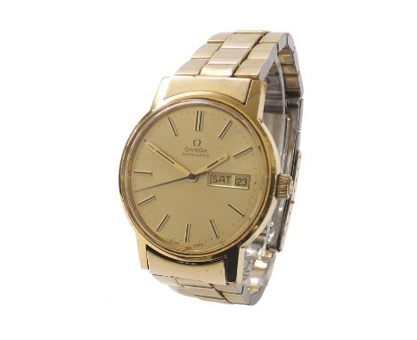 Omega automatic gold plated and stainless steel gentleman's bracelet watch, ref. 166 0117, circa 1975, champagne dial with ba