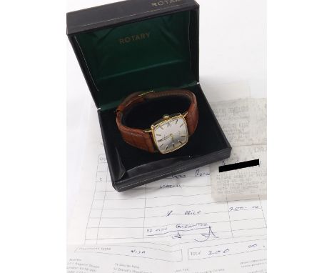 Rotary 9ct square cased gentleman's wristwatch, London 1974, square silvered dial with baton markers, date aperture and subsi