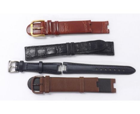 Two Tissot leather watch straps; Blancpain leather strap (worn) and Raymond Weil strap 