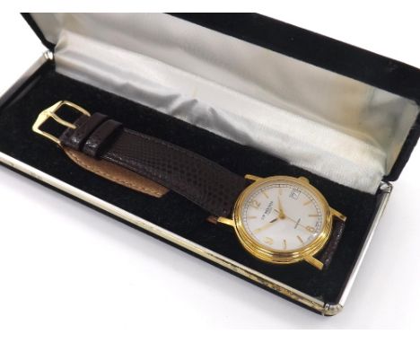J.W. Benson automatic gold plated gentleman's wristwatch, ref. 619.0308, circular dial with quarter Arabic numerals, baton ma