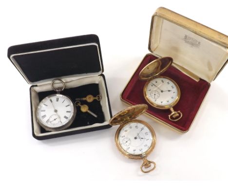 South Bend Watch Co. gold plated lever hunter pocket watch, signed 15 jewel movement, no. 572903, within an engraved and engi