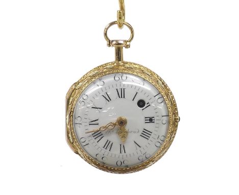 Fine French triple colour gold verge pocket watch, the fusee movement signed Ferdinand Bethoud á Paris, with pierced balance 