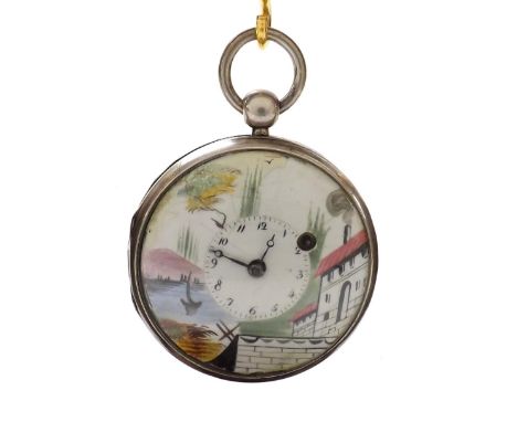 Early 19th century Continental verge silver pocket watch, unsigned fusee full plate gilt movement with pierced balance bridge