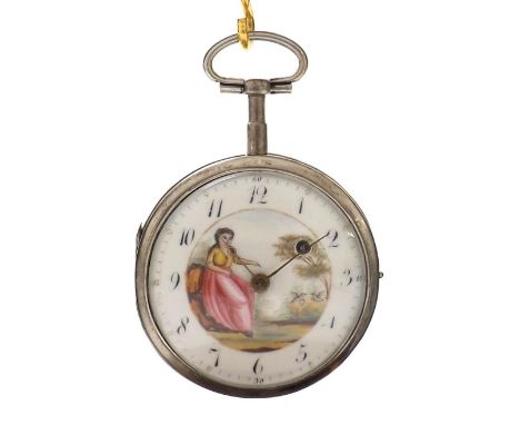 Continental silver verge pocket watch, unsigned gilt full plate movement with pierced balance bridge, three arm balance and s