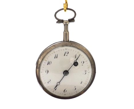 Early 19th century French silver verge pocket watch, unsigned fusee movement with pierced balance bridge, silver regulating d