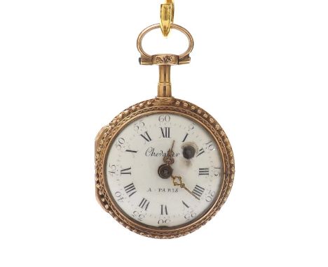 Small French gold verge pocket watch, the fusee movement signed Chevalier á Paris, no. 612, pierced balance bridge with silve