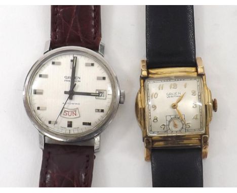 Gruen Veri-Thin square cased gold plated and stainless steel gentleman's wristwatch, square silvered dial with Arabic numeral