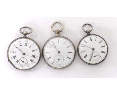 Equine interest - three Continental silver cylinder pocket watches, with engraved engine turned backs depicting horses, each 
