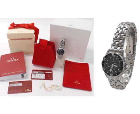 Omega Seamaster Professional Diver 300m lady's stainless steel bracelet watch, ref. 21230286101001, serial no. 92171605, blac