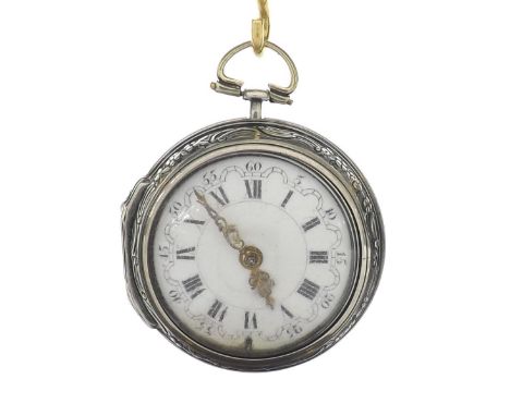 George III silver fusee verge repousse pair cased pocket watch, London 1766, the movement signed F. Tarts, London, no. 17104,