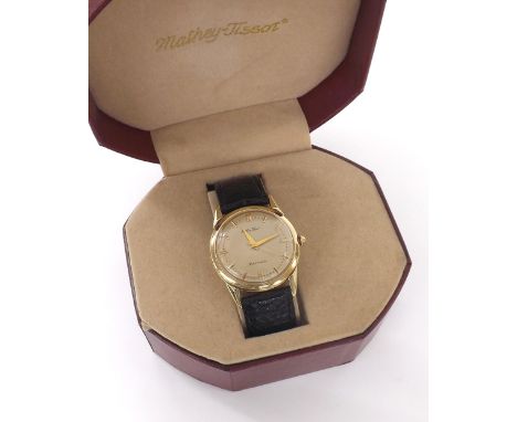 Mathey-Tissot 14k automatic gentleman's wristwatch, the silvered dial with baton markers, dot minute markers, sweep centre se