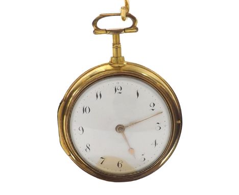 English gilt metal pair cased verge pocket watch, signed Summers, London, no. 40378, pierced balance cock, flat steel balance