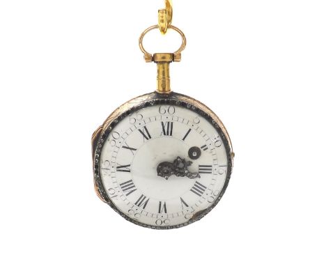 French gold and enamel verge pocket watch, the fusee movement signed L'Epine, Paris, with pierced balance bridge and silvered
