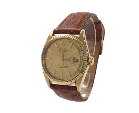 Rolex Oyster Perpetual Datejust 14k gentleman's wristwatch, ref. 1601, circa 1965, serial no. 1225xxx, milled bezel, champagn