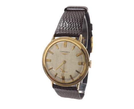 Longines 14k gentleman's wristwatch, circa 1962, case no. 783095 179, silvered dial with baton markers and subsidiary seconds