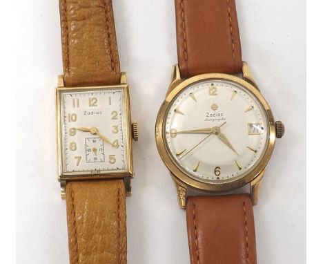 Zodiac Datographic automatic gold plated and stainless steel gentleman's wristwatch, silvered dial with quarter Arabic numera