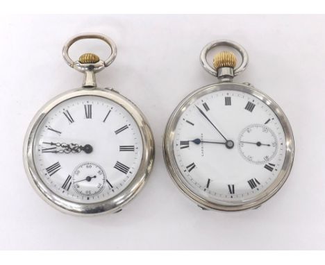 Carrington & Co, London nickel cased lever pocket watch, 49mm; also an engine turned cylinder pocket watch (2) 