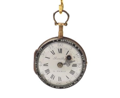 French gold and enamel verge pocket watch, the fusee movement signed Romilly á Paris, no. 1498, with pierced balance bridge a