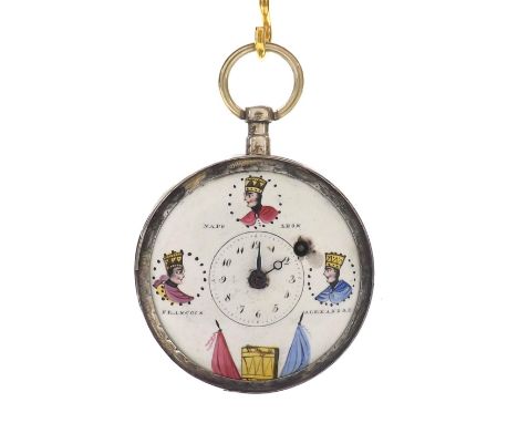 French fusee verge silver pocket watch, the full plate gilt movement inscribed 'Les Trois Enqueteur', with pierced balance br