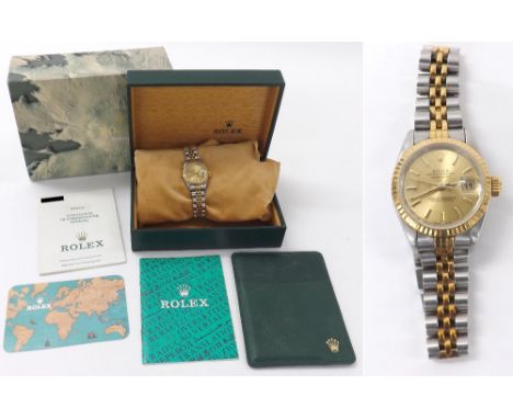 Rolex Oyster Perpetual Datejust gold and stainless steel lady's bracelet watch, ref. 69173, circa 1987, serial no. 971xxxx, c