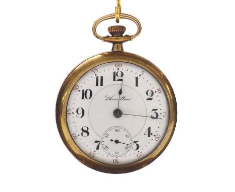 Hamilton Watch Co. gold plated lever pocket watch, signed movement with compensated balance and regulator scale, no. 38551, t