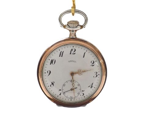 White metal (0.800) lever pocket watch, gilt frosted movement, no. 5121424, the dial with 'S.U.F' trademark, Arabic numerals 