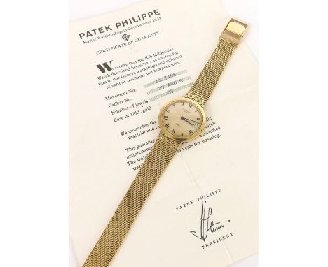 Patek Philippe 'IOS Million Dollar Associate' Calatrava 18ct automatic gentleman's bracelet watch, the circular gilded dial w