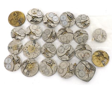 Quantity of Waltham wristwatch movements with enamel dials, also a Tell Military wristwatch movement (some faults) (22)