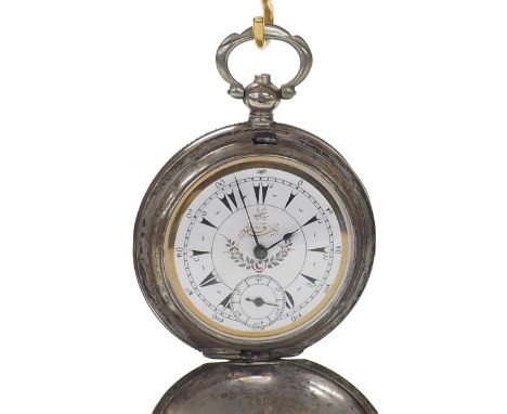 Turkish Market white metal (0.800) hunter pocket watch, signed La Tour Blanche Salonique, engine turned case, 52mm - Conditio