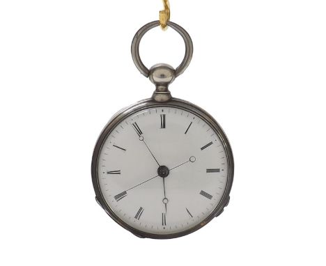 Silver two train jump seconds pocket watch, gilt movement with Pirouette lever escapement, the dial with Roman numerals and c