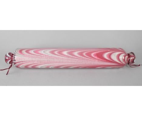 A 19th Century Nailsea Glass Pink and White Swirl Rolling Pin, 43cm Long 