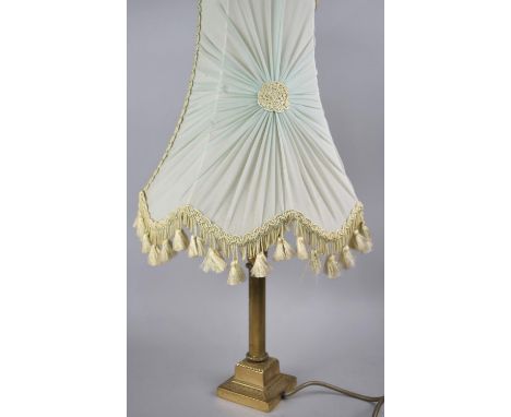 A Modern Brass Table Lamp and Shade in the Form of a Corinthian Column, 59cms High Overall 