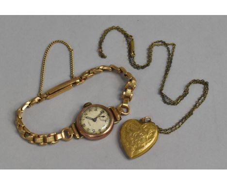 A Heart Shaped Locket having Gold Front and Back together with a Gold Coloured Metal Cased Wrist Watch on Rolled Gold Strap 