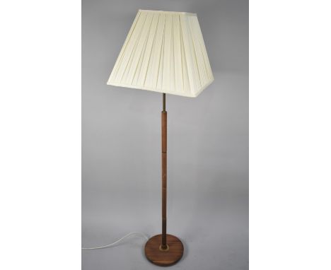 A 1970s Teak and Brass Standard Lamp and Shade 