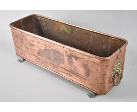 A Rectangular Copper Planter with Lion Mask Ring Handles, 45cms Long 