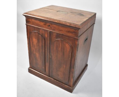 A Mid 19th Century Mahogany Officers Campaign Dressing Chest with Hinged Top having Inner Mirror, Panelled Doors which open t