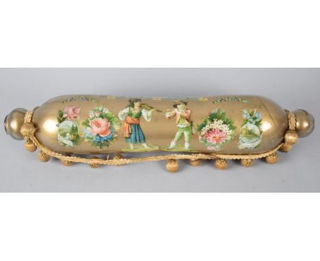 A 19th Century Glass Rolling Pin With Transfer Printed Decoration Depicting Gypsy Girl Playing Fiddle and Gypsy Boy Playing F