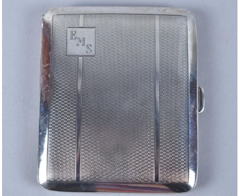 A Silver Cigarette Case, Engine Turned Decoration, 73g, 7cm wide 