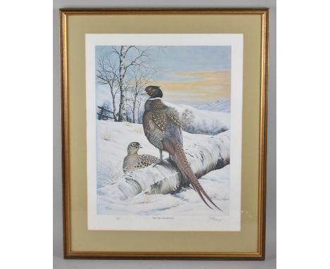 A Framed Limited Edition peter Lindsey Print, "Winter Pheasants", Signed by the Artist and with Proof Stamp, No 210/500, 31x4