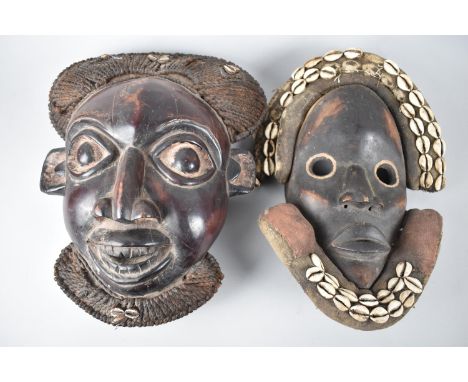 Two African Tribal Masks, Decorated with Sea Shells, 32cms High 