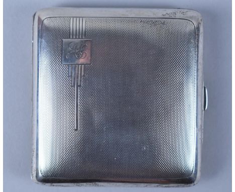 A Silver Cigarette Case, Engine Turned Design, Monogrammed AC, 96g, 7cm wide 