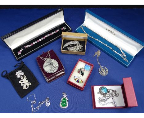 CZ BRACELETS, MARCASITE, DIAMANTE, FILIGREE &amp; OTHER JEWELLERY including sterling and enamel brooches 925 stamped and pewt