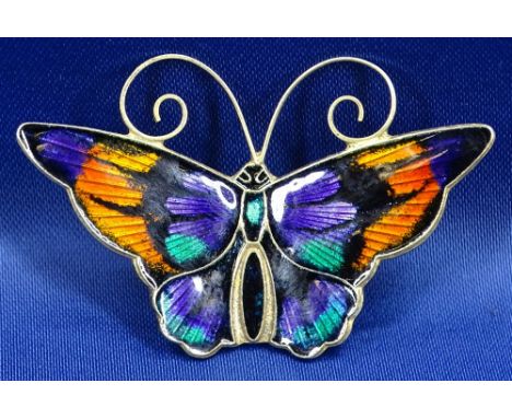DAVID ANDERSEN NORWAY STERLING &amp; ENAMEL BUTTERFLY BROOCH stamped '925', 4.25cms across