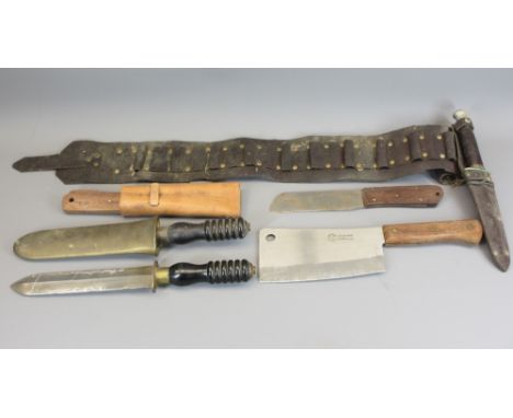 SIEBE GORMAN &amp; CO DIVER'S KNIVES (2) and other bladed knives, along with a Japanese stainless steel cleaver, one of the G